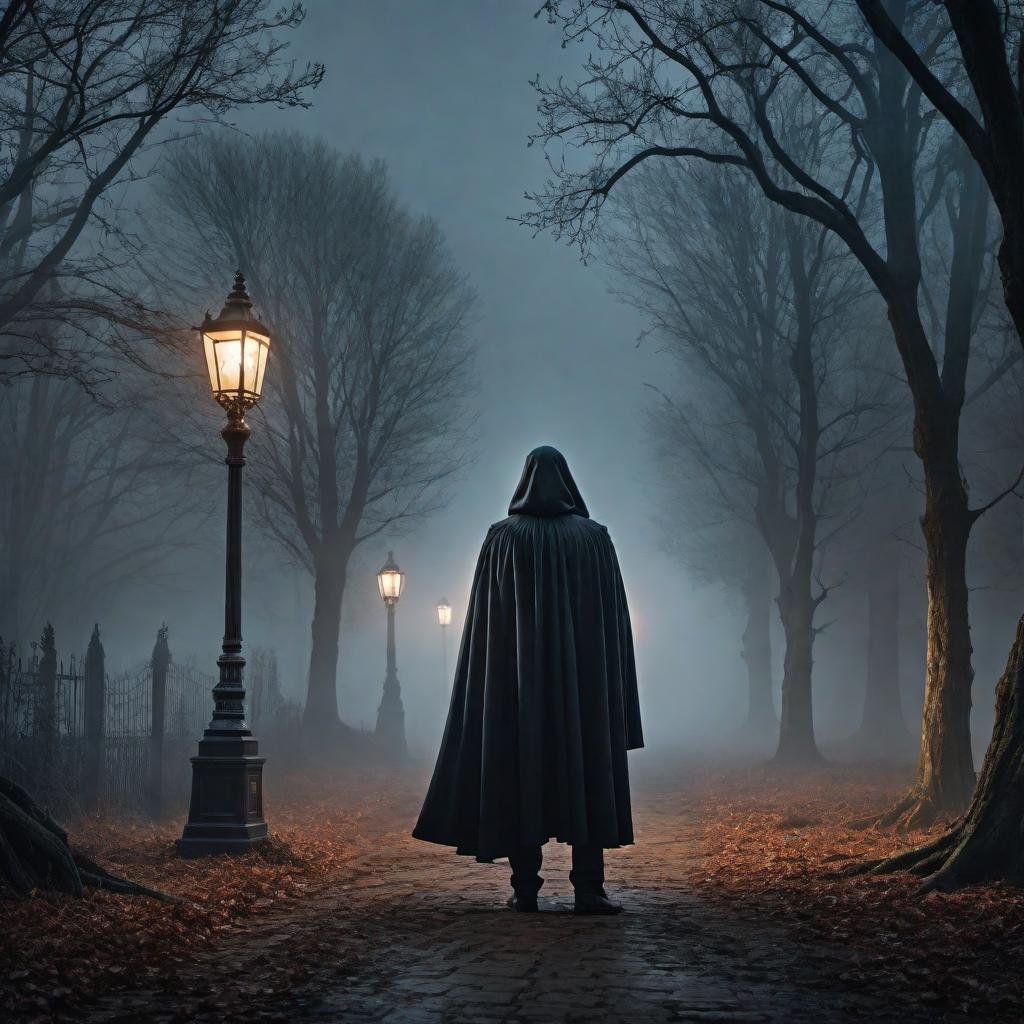  Transform the provided image into a more horror-themed version. Make the scene darker and more eerie, adding ominous fog and dark shadows. Introduce creepy elements such as ghostly figures or twisted gnarled trees in the background. Enhance the color tones to include harsh contrasts and eerie, unsettling hues. Create an overall atmosphere of dread and fear. hyperrealistic, full body, detailed clothing, highly detailed, cinematic lighting, stunningly beautiful, intricate, sharp focus, f/1. 8, 85mm, (centered image composition), (professionally color graded), ((bright soft diffused light)), volumetric fog, trending on instagram, trending on tumblr, HDR 4K, 8K