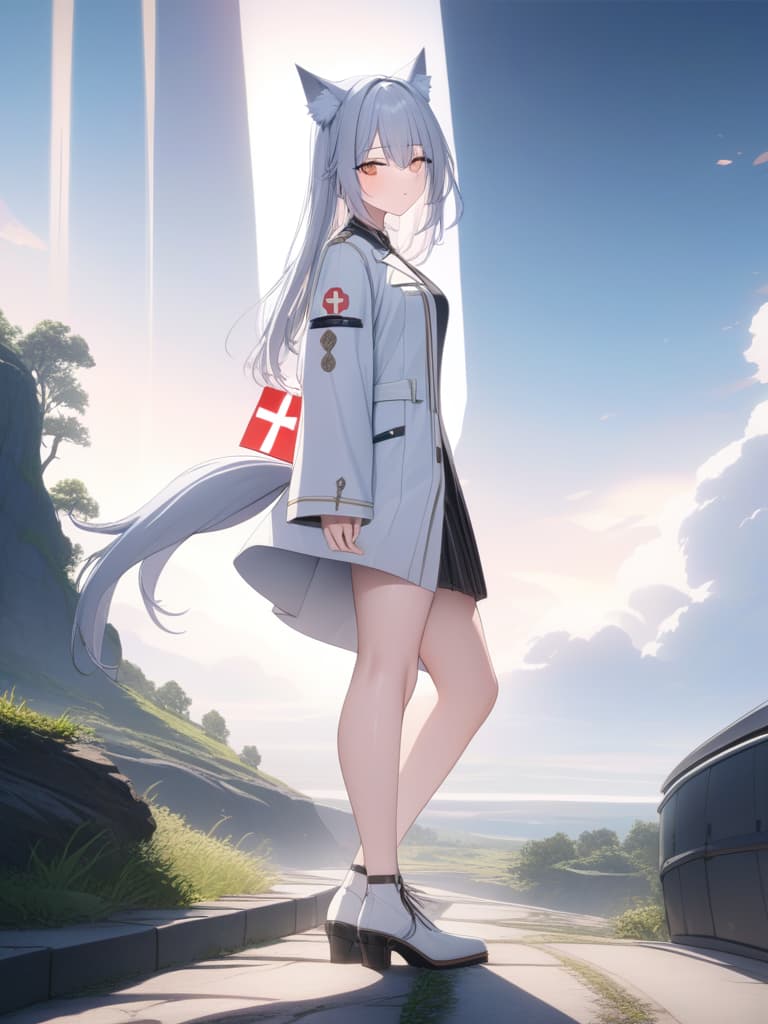  ((white fluffy werewolf only、anthropomorphic wolf only、1 man with the head of a wolf))、claw hands、from behind、looking back、(white trench coat with a red cross pattern on the back)、best quality:1.4、masterpiece:1.4、ultra detailed texture、RAW photorealistic、absurd resolution、8K illustration、💩、💩、💩、💩、💩、, masterpiece, best quality,8k,ultra detailed,high resolution,an extremely delicate and beautiful,hyper detail hyperrealistic, full body, detailed clothing, highly detailed, cinematic lighting, stunningly beautiful, intricate, sharp focus, f/1. 8, 85mm, (centered image composition), (professionally color graded), ((bright soft diffused light)), volumetric fog, trending on instagram, trending on tumblr, HDR 4K, 8K