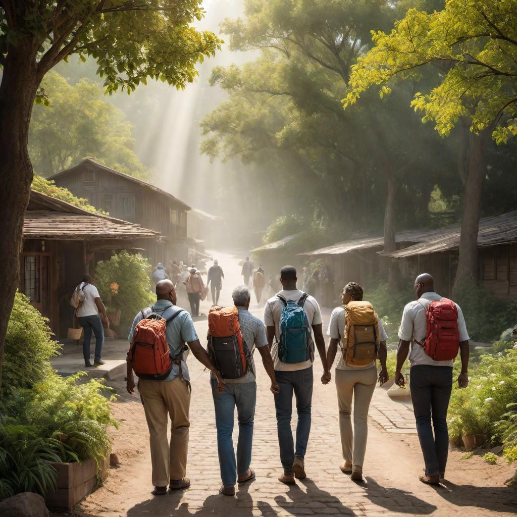  a heartwarming scene of diverse people giving others a helping hand. Some individuals are helping others stand up, while others are offering assistance with carrying heavy loads or providing emotional support. The setting should be a beautiful, serene outdoor environment with trees, sunlight, and a sense of community and unity. hyperrealistic, full body, detailed clothing, highly detailed, cinematic lighting, stunningly beautiful, intricate, sharp focus, f/1. 8, 85mm, (centered image composition), (professionally color graded), ((bright soft diffused light)), volumetric fog, trending on instagram, trending on tumblr, HDR 4K, 8K