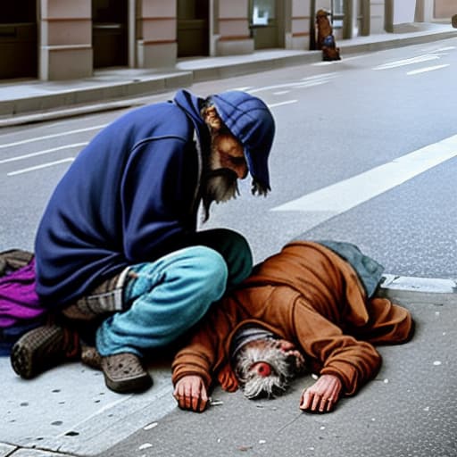  A homeless man and his dog sleep on the street