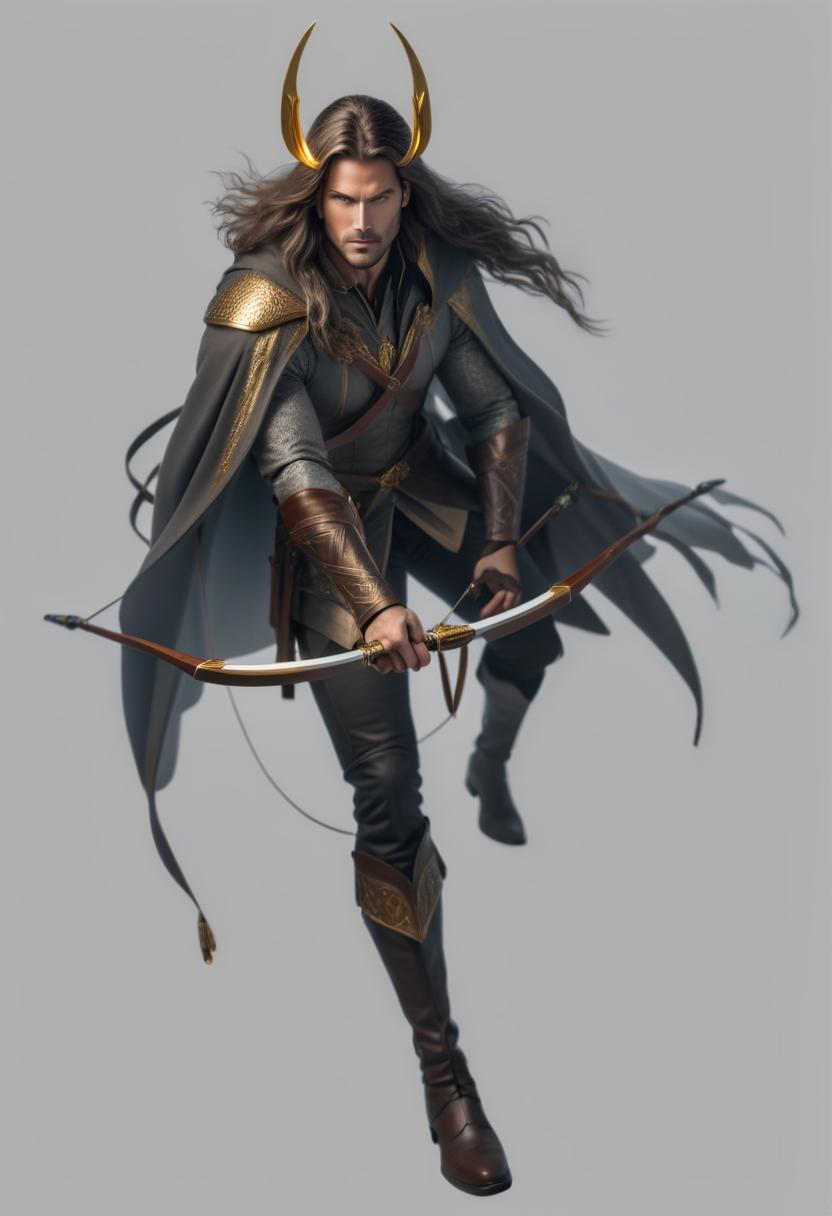  A tall man with gray and long hair, wearing a cloak, having golden eyes, and possessing a radiant aura of golden color around him, is a skilled archer. hyperrealistic, full body, detailed clothing, highly detailed, cinematic lighting, stunningly beautiful, intricate, sharp focus, f/1. 8, 85mm, (centered image composition), (professionally color graded), ((bright soft diffused light)), volumetric fog, trending on instagram, trending on tumblr, HDR 4K, 8K