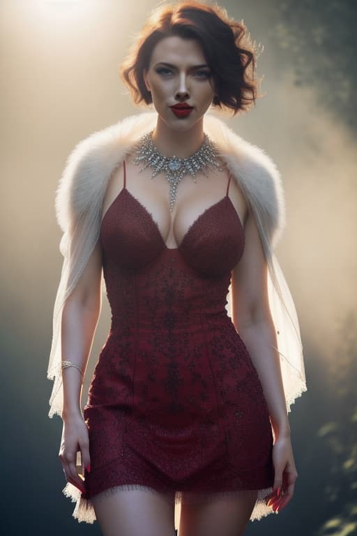  Ultra realistic picture, full lenght picture, Scarlett Johansson, amazing , beautiful , dark make up, pale skin, beautiful face, smile, short haircut, ultra short dress, deep age, ful, carmin red lips, medium s, on, slip, , 2 ful ladies background, 2 dressed ladies, noon Summer sun, soft light hyperrealistic, full body, detailed clothing, highly detailed, cinematic lighting, stunningly beautiful, intricate, sharp focus, f/1. 8, 85mm, (centered image composition), (professionally color graded), ((bright soft diffused light)), volumetric fog, trending on instagram, trending on tumblr, HDR 4K, 8K