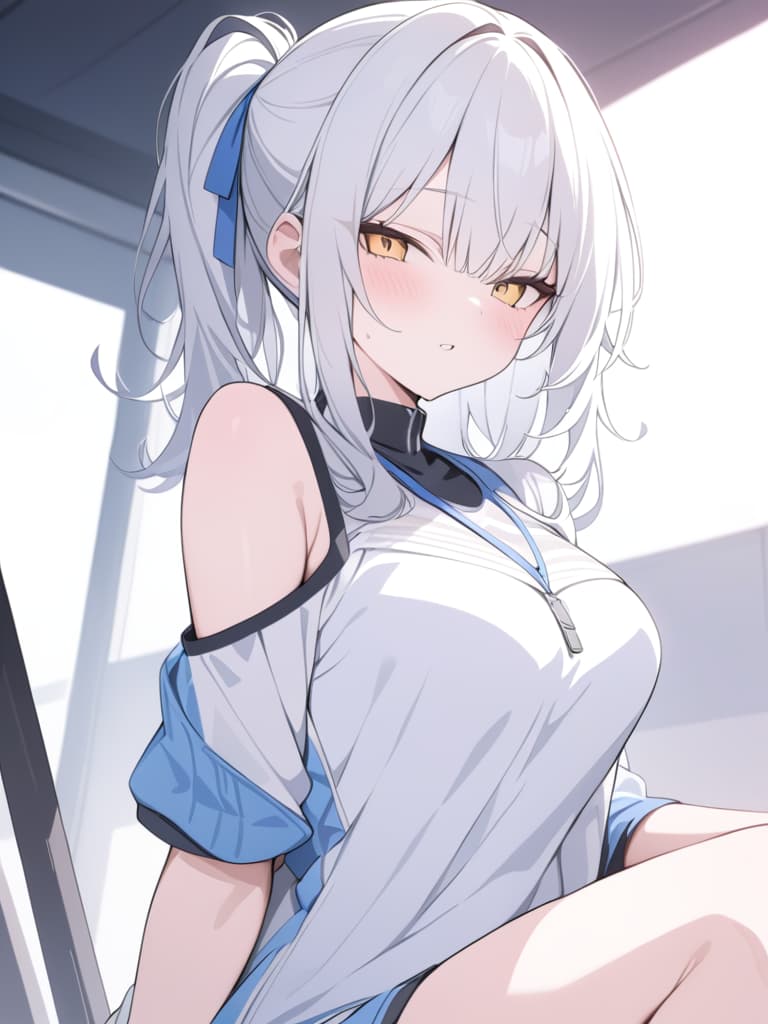  Cute, subculture, jersey, moe sleeve, white hair, masterpiece, best quality,8k,ultra detailed,high resolution,an extremely delicate and beautiful,hyper detail