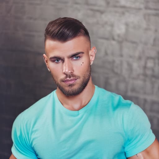 portrait+ style Russian queer fitness trainer brunette hunk dude face