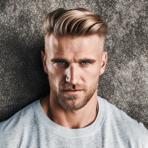 portrait+ style Russian queer fitness model blonde hunk dilf dude face