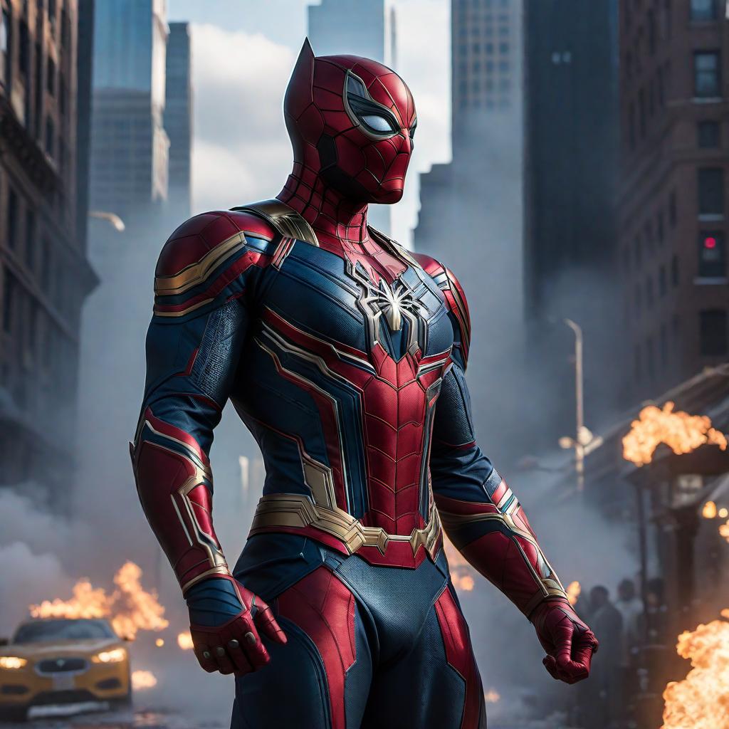  Create an image featuring the iconic Marvel symbol, placed prominently in the center. The background should be highly detailed and vibrant, reflecting various elements from the Marvel universe such as cityscapes from New York, cosmic landscapes, and hints of famous locations like Wakanda and Asgard. Include subtle nods to famous characters like Spider-Man, Iron Man, and Thor in the background, blending seamlessly into the overall theme. hyperrealistic, full body, detailed clothing, highly detailed, cinematic lighting, stunningly beautiful, intricate, sharp focus, f/1. 8, 85mm, (centered image composition), (professionally color graded), ((bright soft diffused light)), volumetric fog, trending on instagram, trending on tumblr, HDR 4K, 8K