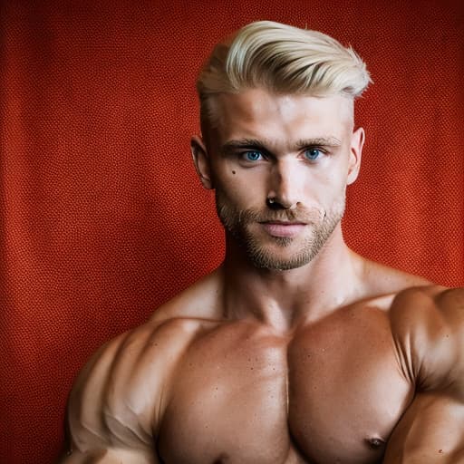 portrait+ style Russian queer fitness model blonde hunk dilf dude face