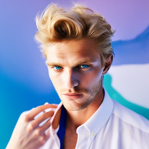 portrait+ style Russian queer supermodel blonde hunk dilf dude face