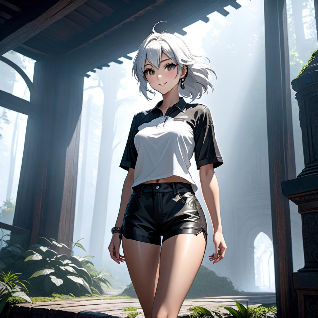  concept art Girl in shorts. Bold stare and smile. Anime sketch. Black and white. . digital artwork, illustrative, painterly, matte painting, highly detailed hyperrealistic, full body, detailed clothing, highly detailed, cinematic lighting, stunningly beautiful, intricate, sharp focus, f/1. 8, 85mm, (centered image composition), (professionally color graded), ((bright soft diffused light)), volumetric fog, trending on instagram, trending on tumblr, HDR 4K, 8K