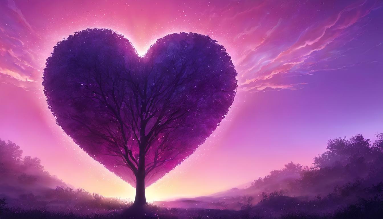  digital illustration, A heart, encased in a glowing aura, pulsing rhythmically, background of a serene, twilight sky with soft hues of purple and pink, deeper satisfaction, emotional warmth, sense of peace, looking at viewer, dynamic pose, (intricate details, masterpiece, best quality)