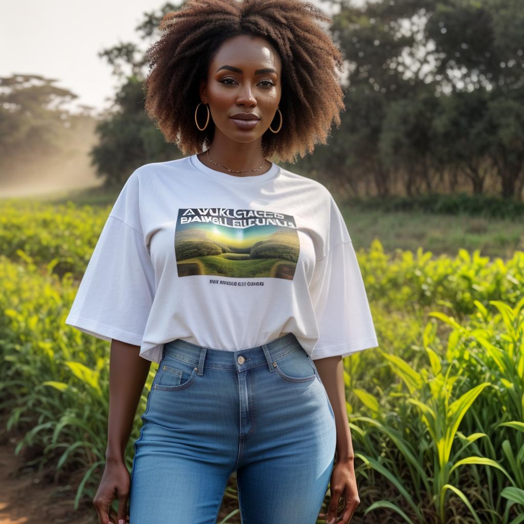  a beautiful African girl in farm, jeans and tshirt hyperrealistic, full body, detailed clothing, highly detailed, cinematic lighting, stunningly beautiful, intricate, sharp focus, f/1. 8, 85mm, (centered image composition), (professionally color graded), ((bright soft diffused light)), volumetric fog, trending on instagram, trending on tumblr, HDR 4K, 8K