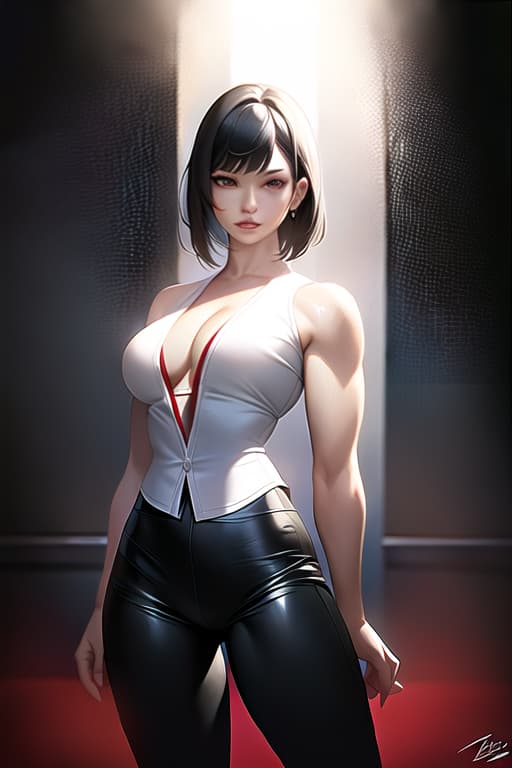  Black hair, berry short hair, beautiful woman, white dress shirt, Japanese samurai red armor, black leather pants, muscles, Japanese swords, head to thighs, the background is outdoor, (Masterpiece, BestQuality:1.3), (ultra detailed:1.2), (hyperrealistic:1.3), (RAW photo:1.2),High detail RAW color photo, professional photograph, (Photorealistic:1.4), (realistic:1.4), ,professional lighting, (japanese), beautiful face, (realistic face)