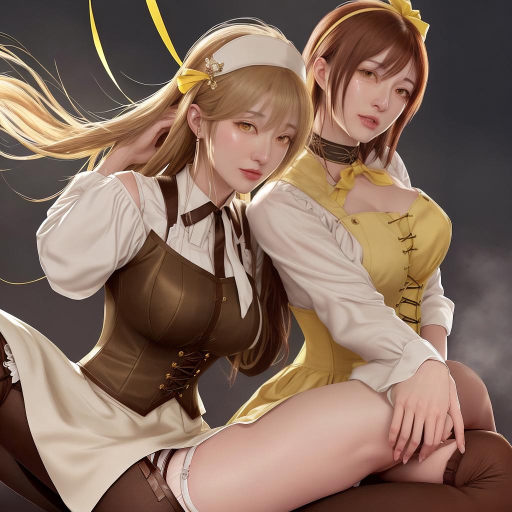  tomoe mami,,face not covered in, in puella magi madoka magica style ,short long hair,bangs are side parted hair, brown hair, drill hair, tie her hair low at the back of her head, wearing torn, yellow neck ribbon, light brown mini, corset,knee-high socks,long boots, mini nurse cap, large, yellow eyes, profuse sweat,disliked face, cry out,2 and 2 women,2,, 1 women have 1, women on top,mmf threesome,handjob, tiss, L 17, drips from the face, background of idol stage,handjob,ejaculate on face,lots of,lots of,on clothes,on hair,she is stunned by being covered in, hyperrealistic, full body, detailed clothing, highly detailed, cinematic lighting, stunningly beautiful, intricate, sharp focus, f/1. 8, 85mm, (centered image composition), (professionally color graded), ((bright soft diffused light)), volumetric fog, trending on instagram, trending on tumblr, HDR 4K, 8K