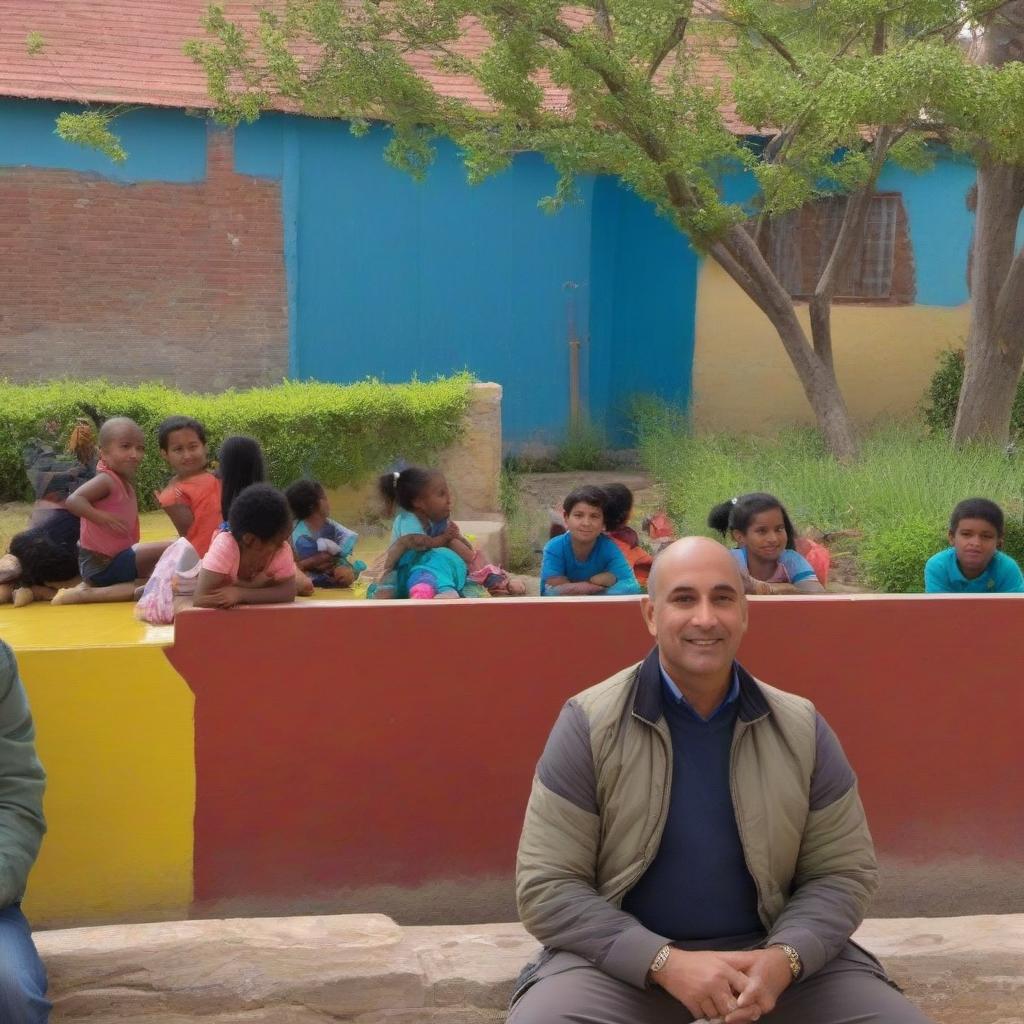  A man sits in grade 1 with children