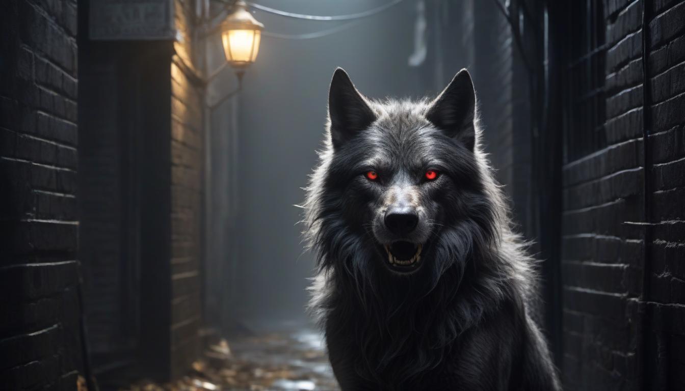  In the dimly lit alley, a brooding female werewolf prowls with an air of mystery and danger, torn dress, beautiful facial features, tangled hair, sharp fangs, red lips. The scene is captured in a dramatic black and white photograph, highlighting the creatures sleek fur and piercing yellow eyes. Every detail is sharp and visit, from the glint of moonlight on its fun to the texture of its tangled maze. The image exudes a sense of nature inspired intensity, drawing viewer into the world of the supernatural and the unknown. hyperrealistic, full body, detailed clothing, highly detailed, cinematic lighting, stunningly beautiful, intricate, sharp focus, f/1. 8, 85mm, (centered image composition), (professionally color graded), ((bright soft diffused light)), volumetric fog, trending on instagram, trending on tumblr, HDR 4K, 8K