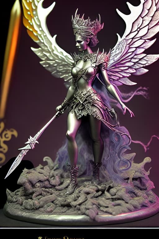  Purpe and silver fairy queen with dagger and wings in flames