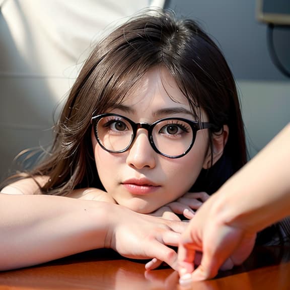  Glasses, (Masterpiece, BestQuality:1.3), (ultra detailed:1.2), (hyperrealistic:1.3), (RAW photo:1.2),High detail RAW color photo, professional photograph, (Photorealistic:1.4), (realistic:1.4), ,professional lighting, (japanese), beautiful face, (realistic face)