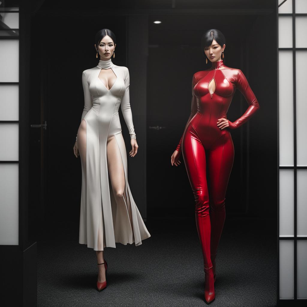  a woman in a red bodysuit and high heels, margiela campaign, algae, by Maruyama Ōkyo, a brightly colored, morph, for vogue, inspired by Inshō Dōmoto, inspired by Richard Avedon, canva, standing elegantly, go nagai, catalog, by Hasegawa Tōhaku v 5.2 ar 3:4  hyperrealistic, full body, detailed clothing, highly detailed, cinematic lighting, stunningly beautiful, intricate, sharp focus, f/1. 8, 85mm, (centered image composition), (professionally color graded), ((bright soft diffused light)), volumetric fog, trending on instagram, trending on tumblr, HDR 4K, 8K