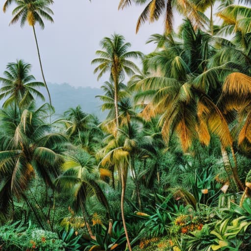 analog style Tropical Paradise hyperrealistic, full body, detailed clothing, highly detailed, cinematic lighting, stunningly beautiful, intricate, sharp focus, f/1. 8, 85mm, (centered image composition), (professionally color graded), ((bright soft diffused light)), volumetric fog, trending on instagram, trending on tumblr, HDR 4K, 8K