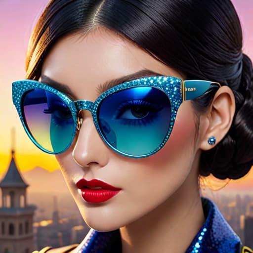  Subject detail: the image depicts a Highly detailed pair of sunglasses with vintage styling, The sunglasses are made from a combination of glitter, metallic, coloured acetate. Art style: in the mixed art style of Irregular Choice, and Osamu Tezuka. Medium: This artwork is highly detailed and photorealistic. hyperrealistic, full body, detailed clothing, highly detailed, cinematic lighting, stunningly beautiful, intricate, sharp focus, f/1. 8, 85mm, (centered image composition), (professionally color graded), ((bright soft diffused light)), volumetric fog, trending on instagram, trending on tumblr, HDR 4K, 8K