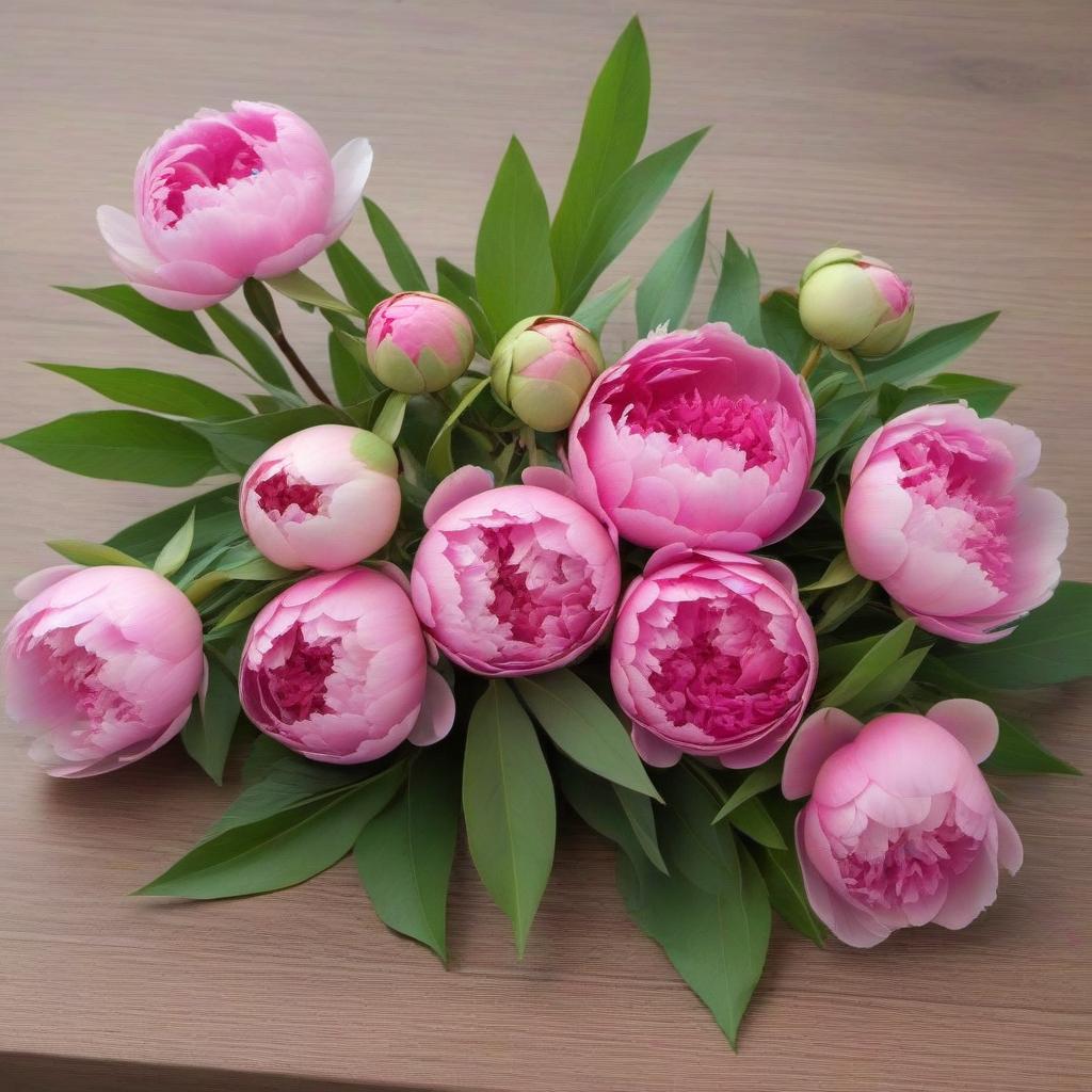  Bouquet of peonies on the table