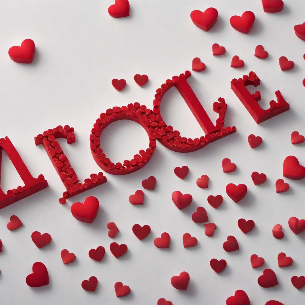  The word 'Love' spelled with small hearts. Each letter should be formed by many tiny heart shapes, creating a visually appealing and romantic design. hyperrealistic, full body, detailed clothing, highly detailed, cinematic lighting, stunningly beautiful, intricate, sharp focus, f/1. 8, 85mm, (centered image composition), (professionally color graded), ((bright soft diffused light)), volumetric fog, trending on instagram, trending on tumblr, HDR 4K, 8K