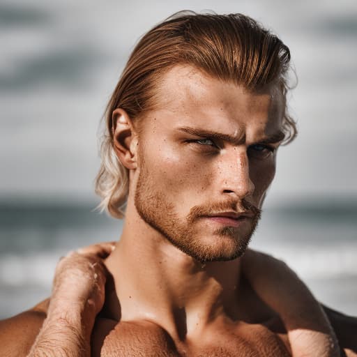 portrait+ style Russian queer fitness model blonde hunk dude face