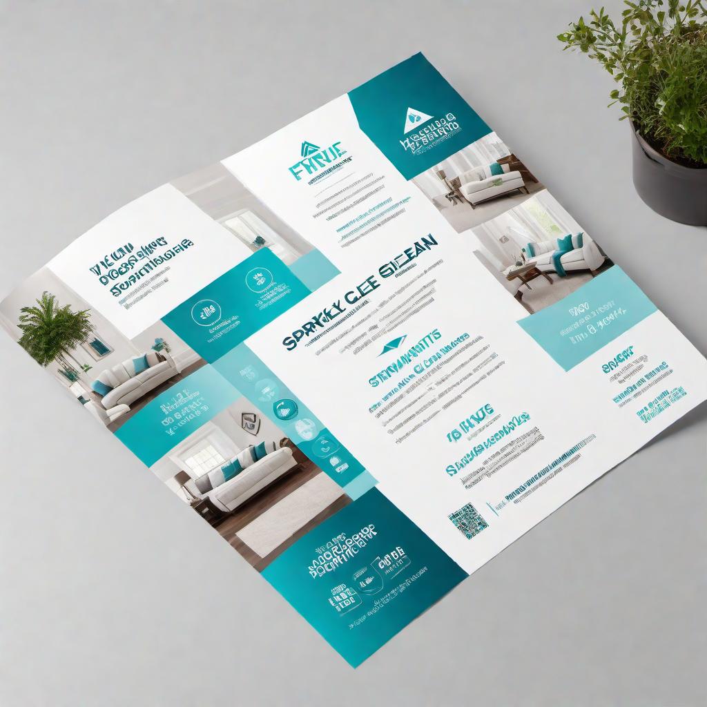  Create a professional and summarized flyer design for a housekeeping service. The design should be clean, elegant, and visually appealing, highlighting the services offered. Include elements like cleaning supplies, a welcoming home icon, and the company name 'Sparkle Clean'. Use a color scheme of white, blue, and green for a fresh and clean look. hyperrealistic, full body, detailed clothing, highly detailed, cinematic lighting, stunningly beautiful, intricate, sharp focus, f/1. 8, 85mm, (centered image composition), (professionally color graded), ((bright soft diffused light)), volumetric fog, trending on instagram, trending on tumblr, HDR 4K, 8K