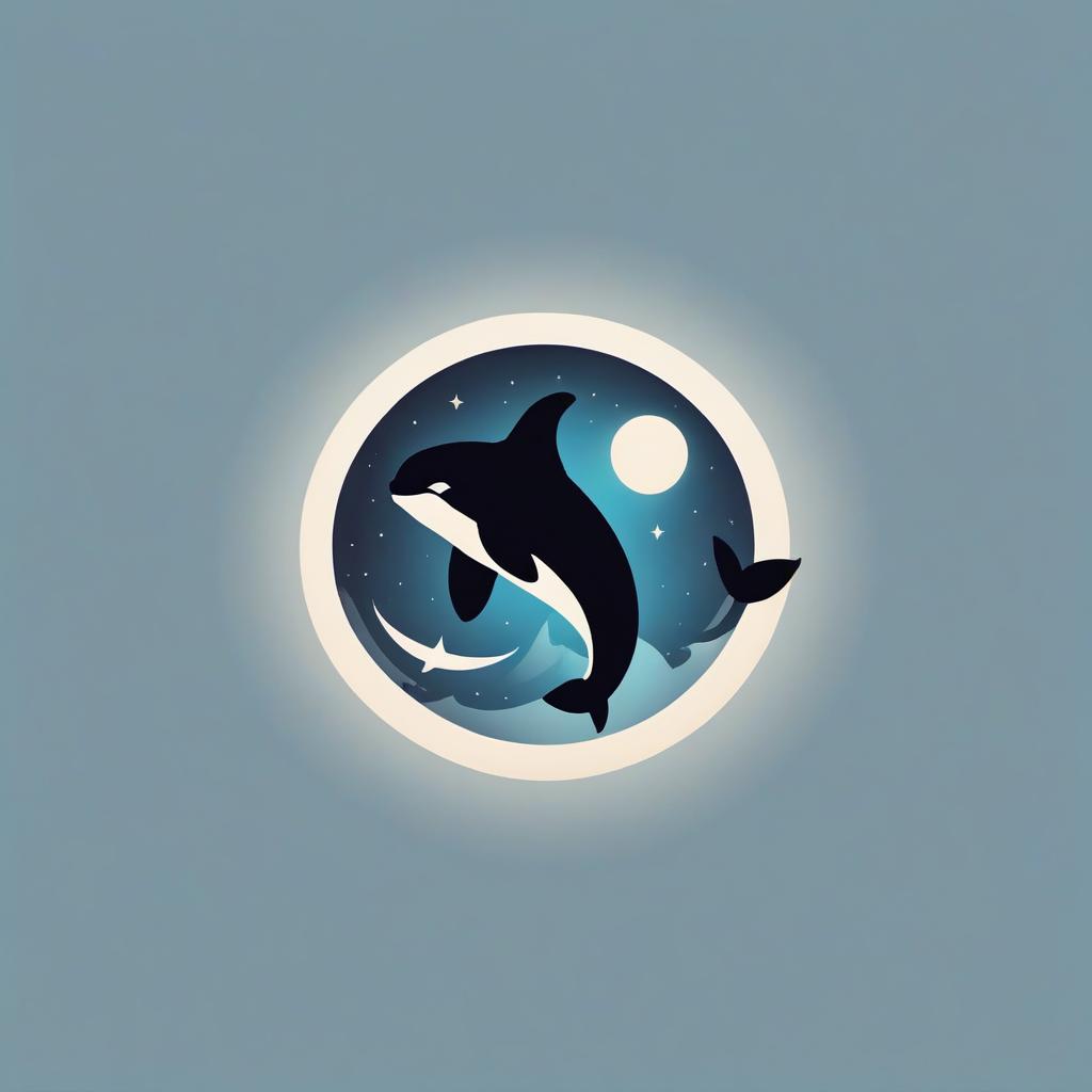  round logo , stars , sun and moon , 2 orca circling ,1 orca chasing moon other orca chasing the sun, LOGO hyperrealistic, full body, detailed clothing, highly detailed, cinematic lighting, stunningly beautiful, intricate, sharp focus, f/1. 8, 85mm, (centered image composition), (professionally color graded), ((bright soft diffused light)), volumetric fog, trending on instagram, trending on tumblr, HDR 4K, 8K