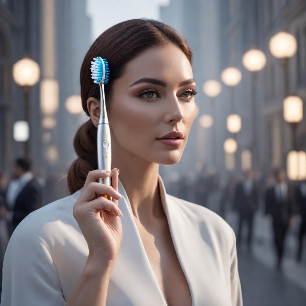  A toothbrush that looks like it could be worth $10,000. This toothbrush should be the epitome of luxury, featuring encrusted diamonds, gold or platinum plating, an ultra-modern and sleek design, and the highest quality bristles. It should have advanced electronics, like a built-in touchscreen display, customizable brushing options, wireless and rapid charging, and potentially even smart connectivity for integration with other luxury devices. The overall look should be absolutely opulent and extraordinary. hyperrealistic, full body, detailed clothing, highly detailed, cinematic lighting, stunningly beautiful, intricate, sharp focus, f/1. 8, 85mm, (centered image composition), (professionally color graded), ((bright soft diffused light)), volumetric fog, trending on instagram, trending on tumblr, HDR 4K, 8K