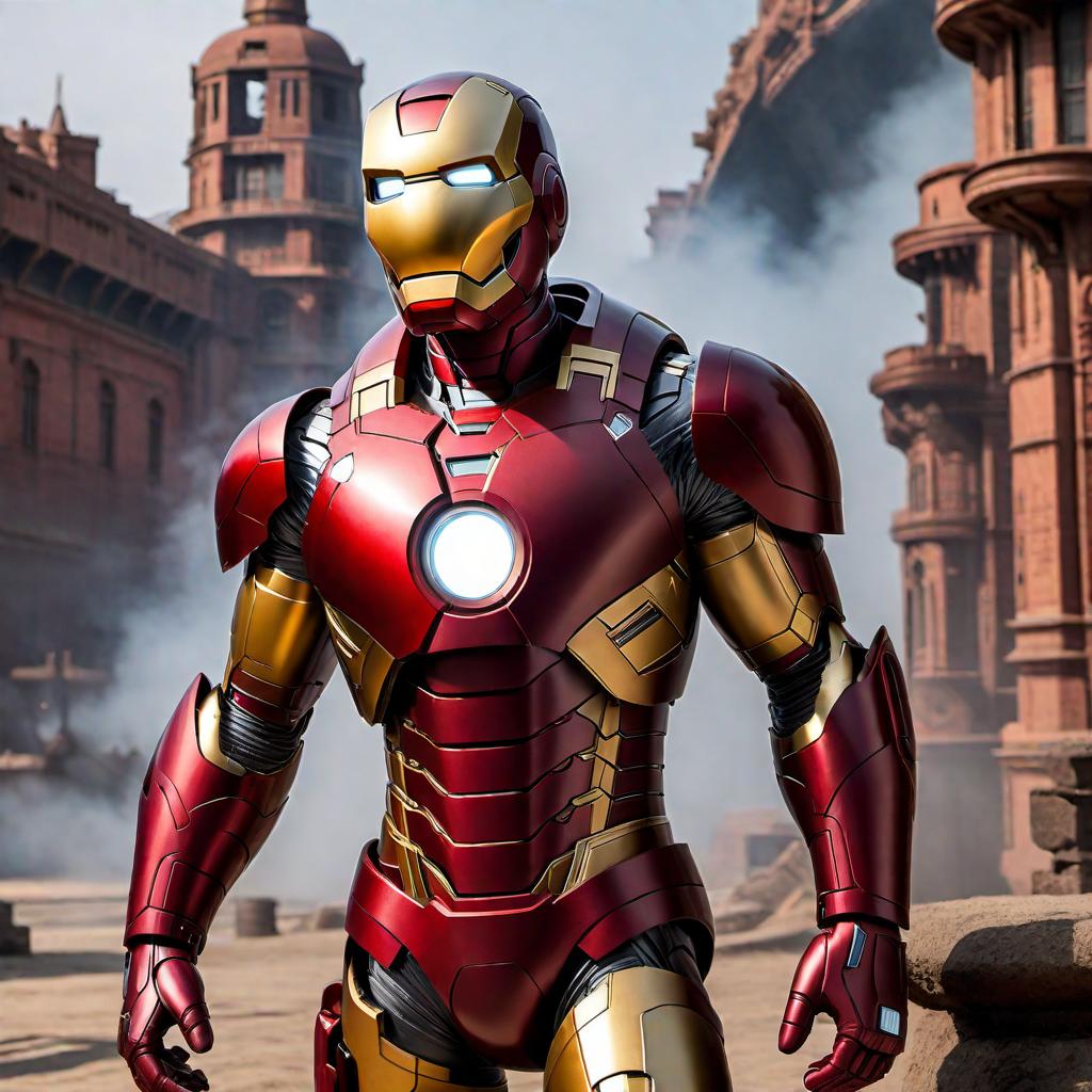  Mickey Mouse wearing an Iron Man suit that is perfectly sized for him. The suit should be red and gold with the distinctive Iron Man arc reactor on the chest, but adapted to fit Mickey's proportions and style. Mickey should look confident and heroic, standing in a dynamic pose as if ready for action. hyperrealistic, full body, detailed clothing, highly detailed, cinematic lighting, stunningly beautiful, intricate, sharp focus, f/1. 8, 85mm, (centered image composition), (professionally color graded), ((bright soft diffused light)), volumetric fog, trending on instagram, trending on tumblr, HDR 4K, 8K