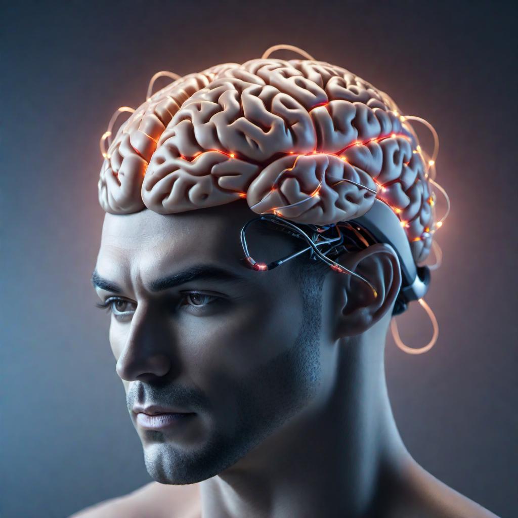  A realistic looking brain with EEG brainwaves emanating from it, symbolizing a new neurofeedback business. hyperrealistic, full body, detailed clothing, highly detailed, cinematic lighting, stunningly beautiful, intricate, sharp focus, f/1. 8, 85mm, (centered image composition), (professionally color graded), ((bright soft diffused light)), volumetric fog, trending on instagram, trending on tumblr, HDR 4K, 8K