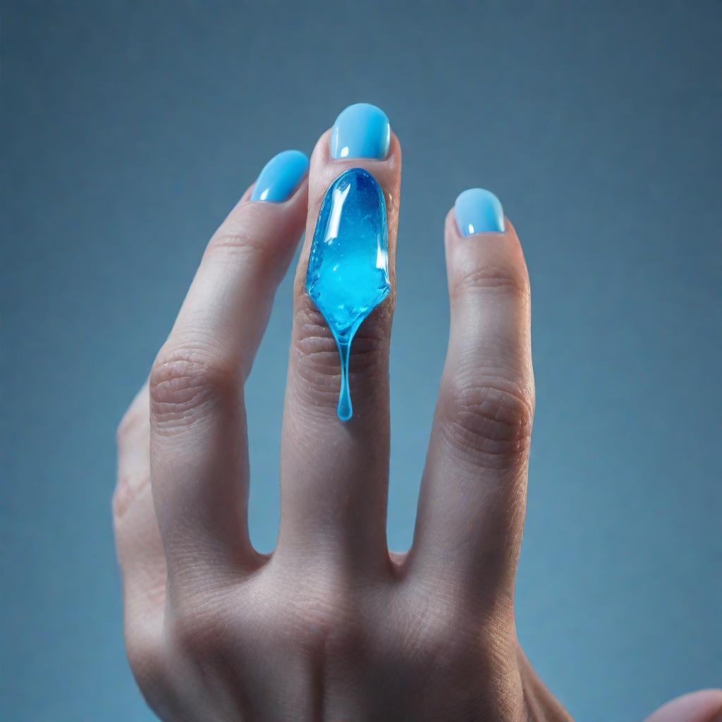  A hand making a gesture with three fingers extended: the index, middle, and ring fingers. The thumb is tucked in, and the pinky finger is folded down. The index finger has a segment missing, with jagged and irregular edges, and a droplet of vibrant neon blue liquid dripping from the severed part. The middle finger is perfectly intact to serve as a contrasting point. The image should have a surreal appearance with vivid details. hyperrealistic, full body, detailed clothing, highly detailed, cinematic lighting, stunningly beautiful, intricate, sharp focus, f/1. 8, 85mm, (centered image composition), (professionally color graded), ((bright soft diffused light)), volumetric fog, trending on instagram, trending on tumblr, HDR 4K, 8K