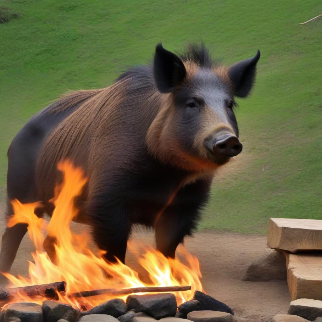  The shaman plays on a boar, a fire, energy circulates between the heart and the bonfire