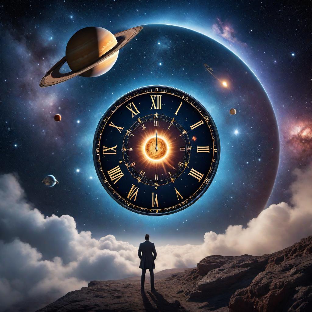  An image featuring a cosmic background filled with stars and planets. There is also a large time dial, with question marks floating around. The central focus is the sentence: 'Everyone alive has been blessed with choices and time, what will you do with yours?' hyperrealistic, full body, detailed clothing, highly detailed, cinematic lighting, stunningly beautiful, intricate, sharp focus, f/1. 8, 85mm, (centered image composition), (professionally color graded), ((bright soft diffused light)), volumetric fog, trending on instagram, trending on tumblr, HDR 4K, 8K