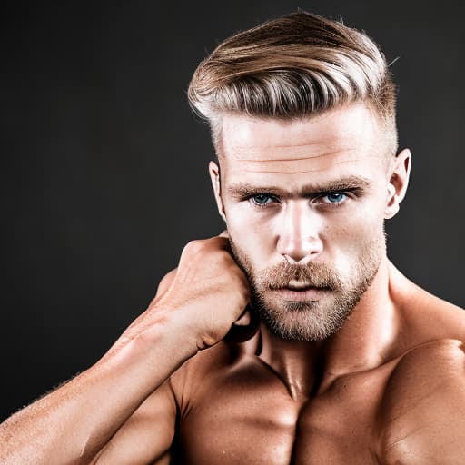 portrait+ style Russian queer fitness model blonde hunk dilf dude face