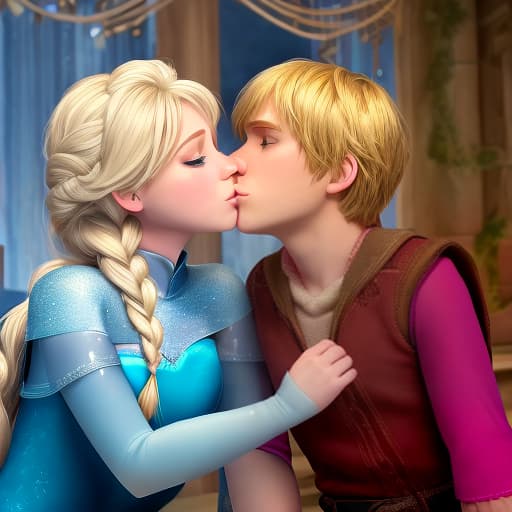  Make a photo of Elsa and Kristoff kissing