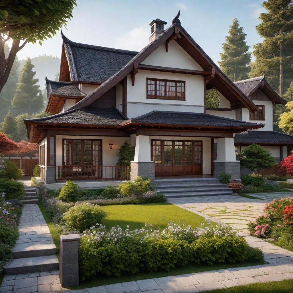  A cozy home that an Asian family has invested thousands of dollars in. The home should look well-maintained, with a beautiful garden, a secure entrance, and possibly show some family-oriented elements like toys in the yard or a family car in the driveway. The house should look welcoming and convey a sense of pride and security. hyperrealistic, full body, detailed clothing, highly detailed, cinematic lighting, stunningly beautiful, intricate, sharp focus, f/1. 8, 85mm, (centered image composition), (professionally color graded), ((bright soft diffused light)), volumetric fog, trending on instagram, trending on tumblr, HDR 4K, 8K