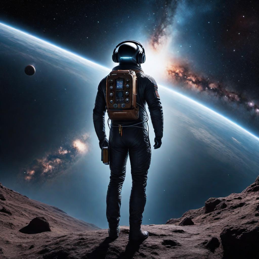  A person in a dark room with headphones on, falling into space and a black hole. The caption reads: 'Embark on a journey through the mysteries of space and time 🌌🌀 Tune in to experience the cosmic adventure like never before! #SpaceExploration #BeyondTheStars #CosmicJourney #InstagramReel #ExploreTheUnknown' hyperrealistic, full body, detailed clothing, highly detailed, cinematic lighting, stunningly beautiful, intricate, sharp focus, f/1. 8, 85mm, (centered image composition), (professionally color graded), ((bright soft diffused light)), volumetric fog, trending on instagram, trending on tumblr, HDR 4K, 8K