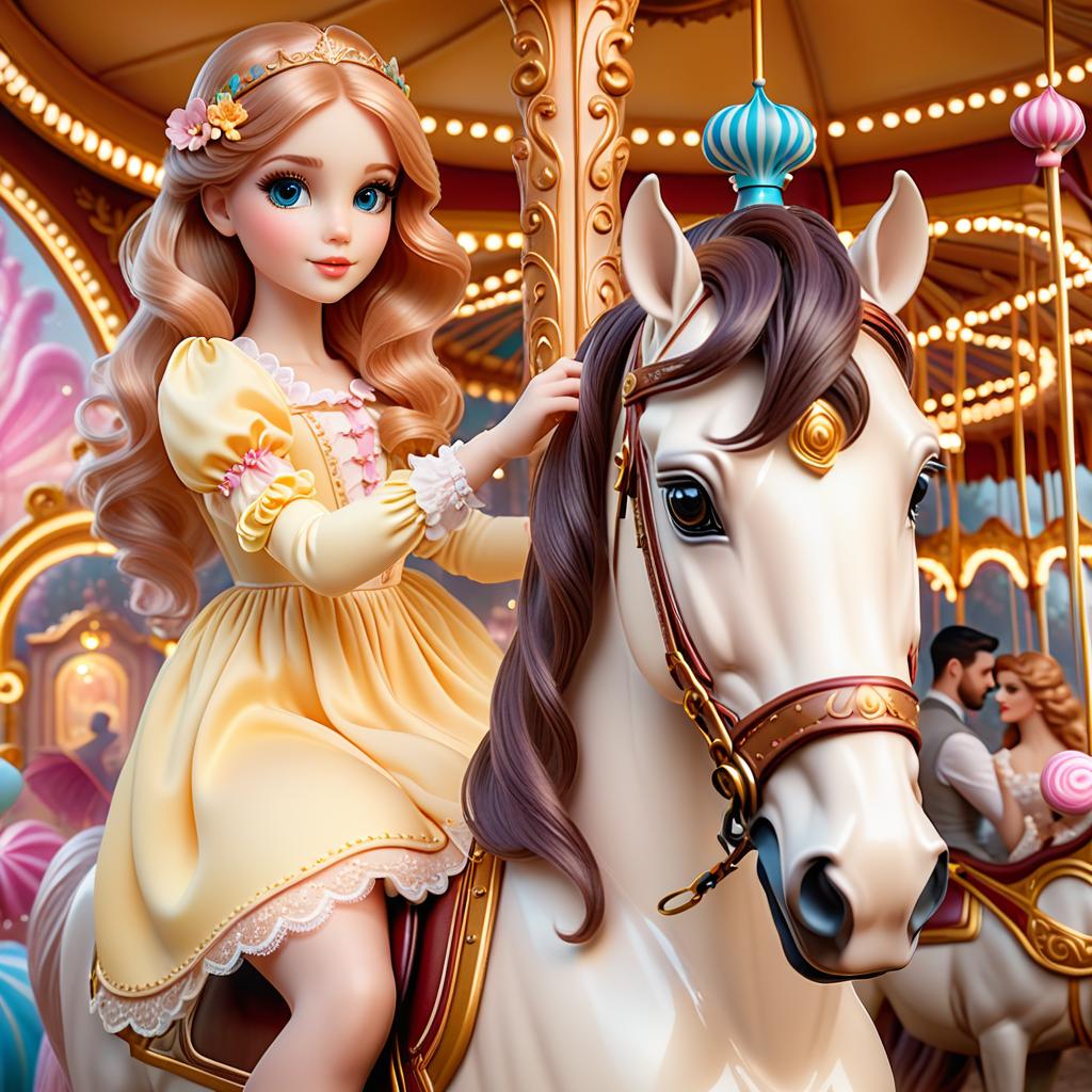  ethereal fantasy concept art of Digital image (double exposure). Park ride. Carousel, biscuit ponies twirling in rhythm. Manes of whipped cream. On the pony sits a little girl in a fancy cotton candy lace dress. Sparkling, sparkling white. Shades from white to coffee with milk. ( decor: candy, caramel, biscuits, candied cherries). Unusual design, sparkling surfaces.White sugar pattern. Stylisation, decorative. Background : surreal abstraction. Stylistics : fantasy, fairy tale, Soviet animation. High quality. . magnificent, celestial, ethereal, painterly, epic, majestic, magical, fantasy art, cover art, dreamy, hkmagic hyperrealistic, full body, detailed clothing, highly detailed, cinematic lighting, stunningly beautiful, intricate, sharp focus, f/1. 8, 85mm, (centered image composition), (professionally color graded), ((bright soft diffused light)), volumetric fog, trending on instagram, trending on tumblr, HDR 4K, 8K