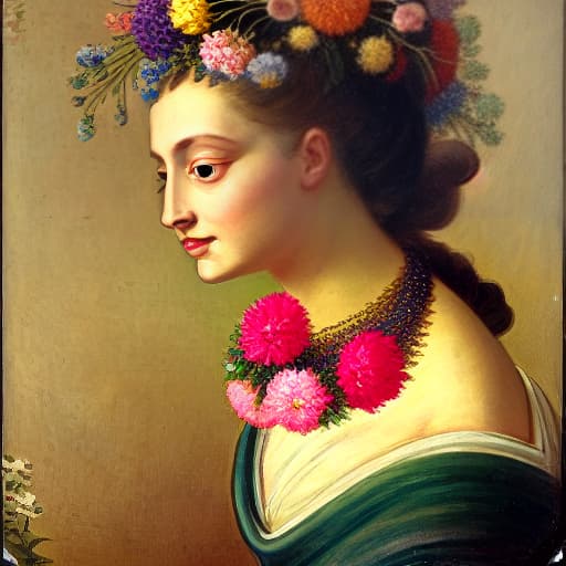  Woman with a necklace and flowers on her head