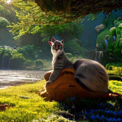 modern disney style The cat is sitting on a tusk hyperrealistic, full body, detailed clothing, highly detailed, cinematic lighting, stunningly beautiful, intricate, sharp focus, f/1. 8, 85mm, (centered image composition), (professionally color graded), ((bright soft diffused light)), volumetric fog, trending on instagram, trending on tumblr, HDR 4K, 8K