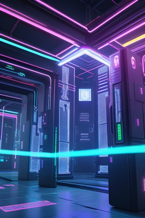  Cyberpunk futuristic cubes connected with glowing wires