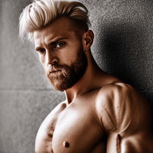 portrait+ style Russian queer fitness model blonde hunk dilf dude face