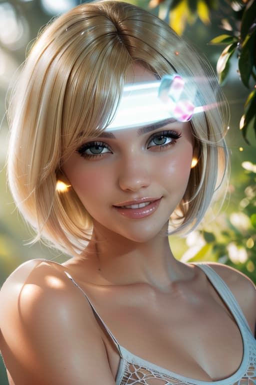  1girl,1girl,blonde short hair,straight hair,upper body shot,shirt,smile hyperrealistic, full body, detailed clothing, highly detailed, cinematic lighting, stunningly beautiful, intricate, sharp focus, f/1. 8, 85mm, (centered image composition), (professionally color graded), ((bright soft diffused light)), volumetric fog, trending on instagram, trending on tumblr, HDR 4K, 8K