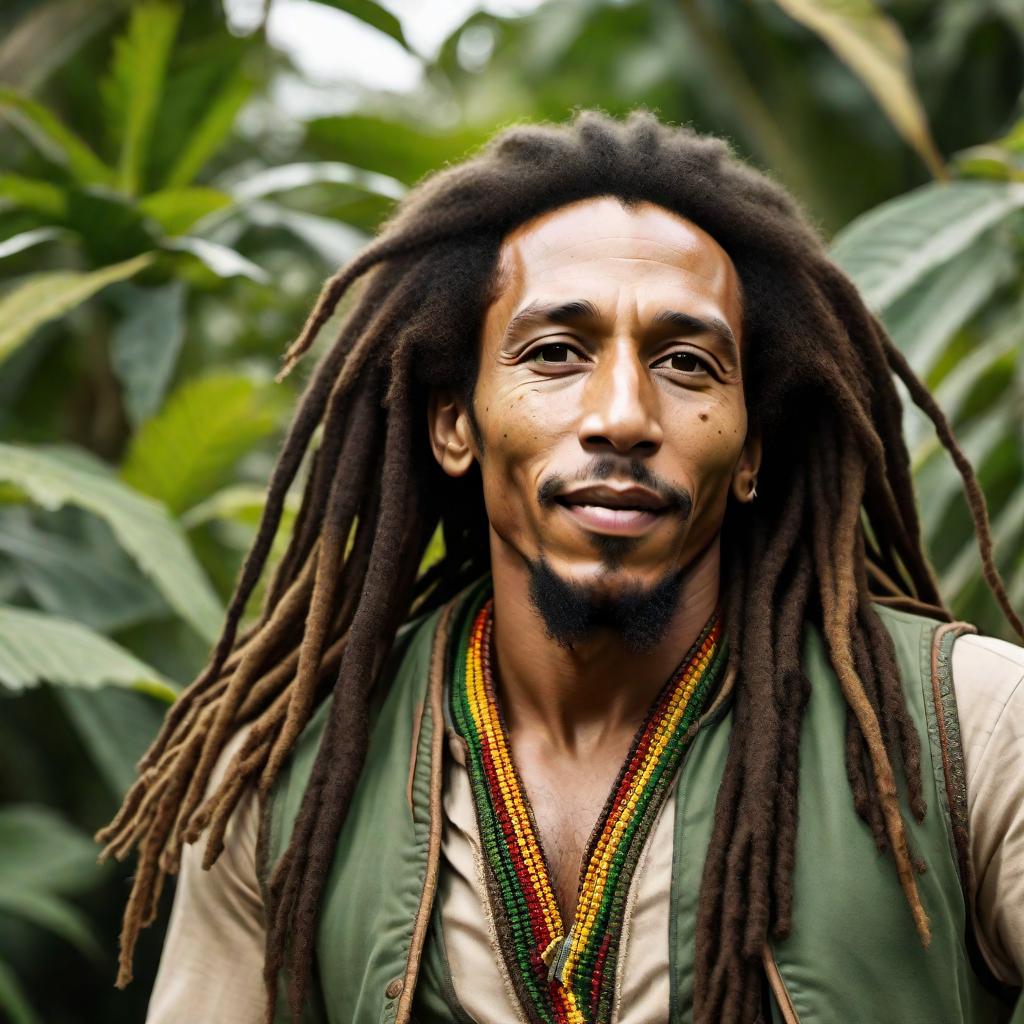  A highly realistic selfie-style image of Bob Marley, capturing his true-to-life appearance with accurate facial features, skin tone, and iconic dreadlocks. The image should look like it was taken with a modern smartphone camera, reflecting his legendary persona authentically. hyperrealistic, full body, detailed clothing, highly detailed, cinematic lighting, stunningly beautiful, intricate, sharp focus, f/1. 8, 85mm, (centered image composition), (professionally color graded), ((bright soft diffused light)), volumetric fog, trending on instagram, trending on tumblr, HDR 4K, 8K