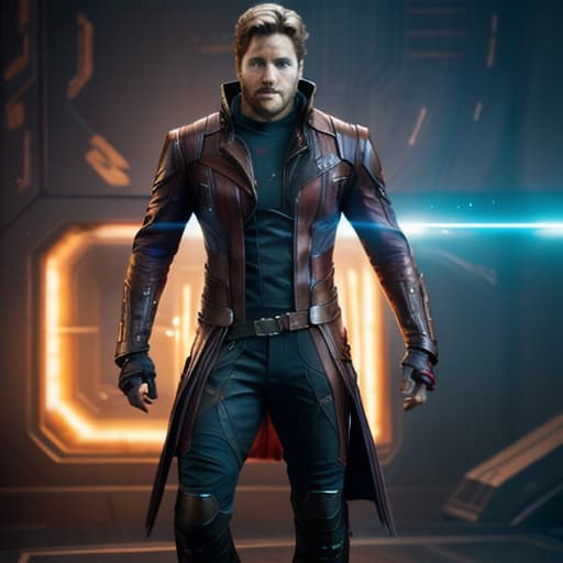  Guardians of the Galaxy, Star Lord hyperrealistic, full body, detailed clothing, highly detailed, cinematic lighting, stunningly beautiful, intricate, sharp focus, f/1. 8, 85mm, (centered image composition), (professionally color graded), ((bright soft diffused light)), volumetric fog, trending on instagram, trending on tumblr, HDR 4K, 8K