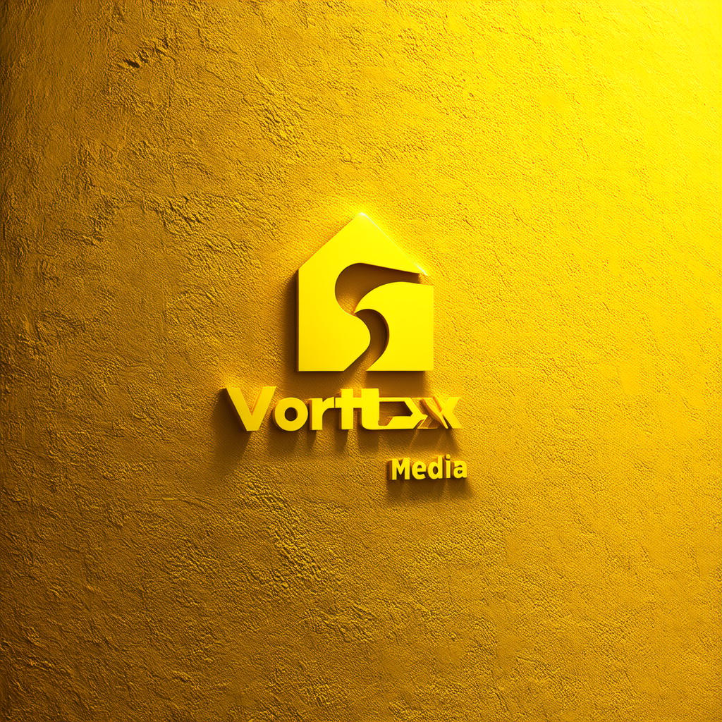  Yellow wall room Logo, Concevez un logo abstrait pour ‘Vortex Media’ avec une forme de vortex, symbolisant l'énergie dynamique et le flux créatif.