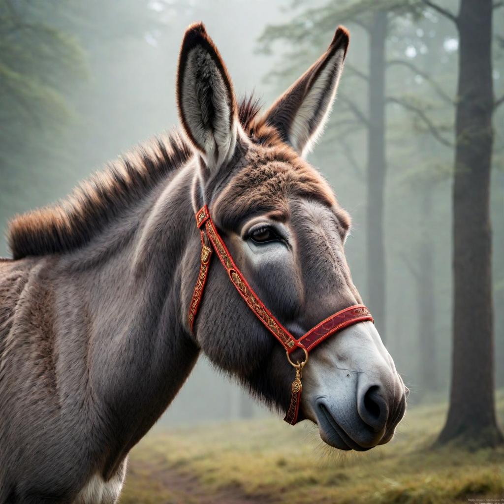  A donkey with the head of Marjorie Taylor Greene hyperrealistic, full body, detailed clothing, highly detailed, cinematic lighting, stunningly beautiful, intricate, sharp focus, f/1. 8, 85mm, (centered image composition), (professionally color graded), ((bright soft diffused light)), volumetric fog, trending on instagram, trending on tumblr, HDR 4K, 8K