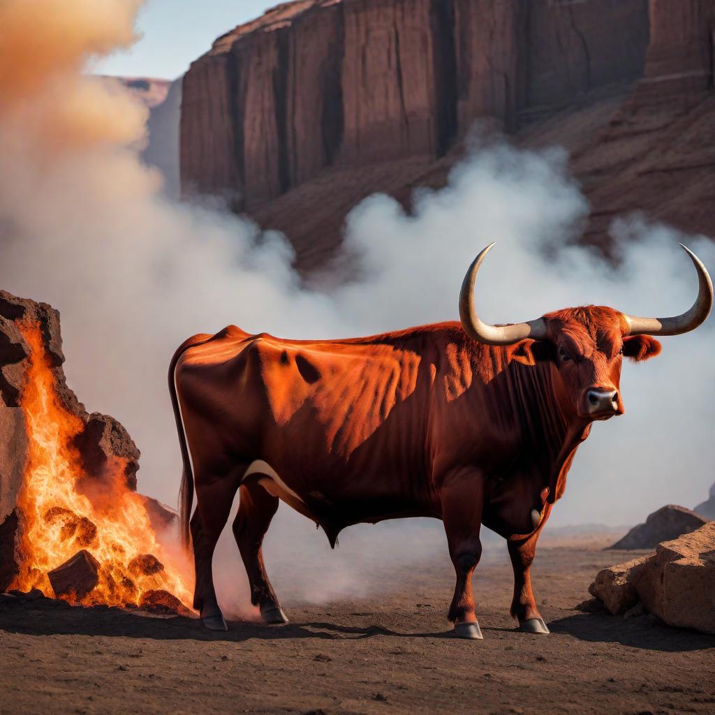  A logo featuring a menacing Longhorn Bull's head for a beef jerky business. The bull has a muscular build, especially around the rear and hindquarters, with a lowered head in an attacking or defending stance. The bull has long, wide horns curving outward, and smoke snorting from its nostrils. The eyes are red and black, giving a mad, spicy, and aggressive look. The color scheme includes burnt orange, gray, black, and off-white, set against a rugged, rustic background. Include a banner that reads 'Longhorn Beef Jerky Co.' in a bold, rustic font that complements the toughness of the bull. The logo should capture the essence of strength, tradition, and fierceness, with shadows, highlights, and textures to enhance the muscular look and overall  hyperrealistic, full body, detailed clothing, highly detailed, cinematic lighting, stunningly beautiful, intricate, sharp focus, f/1. 8, 85mm, (centered image composition), (professionally color graded), ((bright soft diffused light)), volumetric fog, trending on instagram, trending on tumblr, HDR 4K, 8K